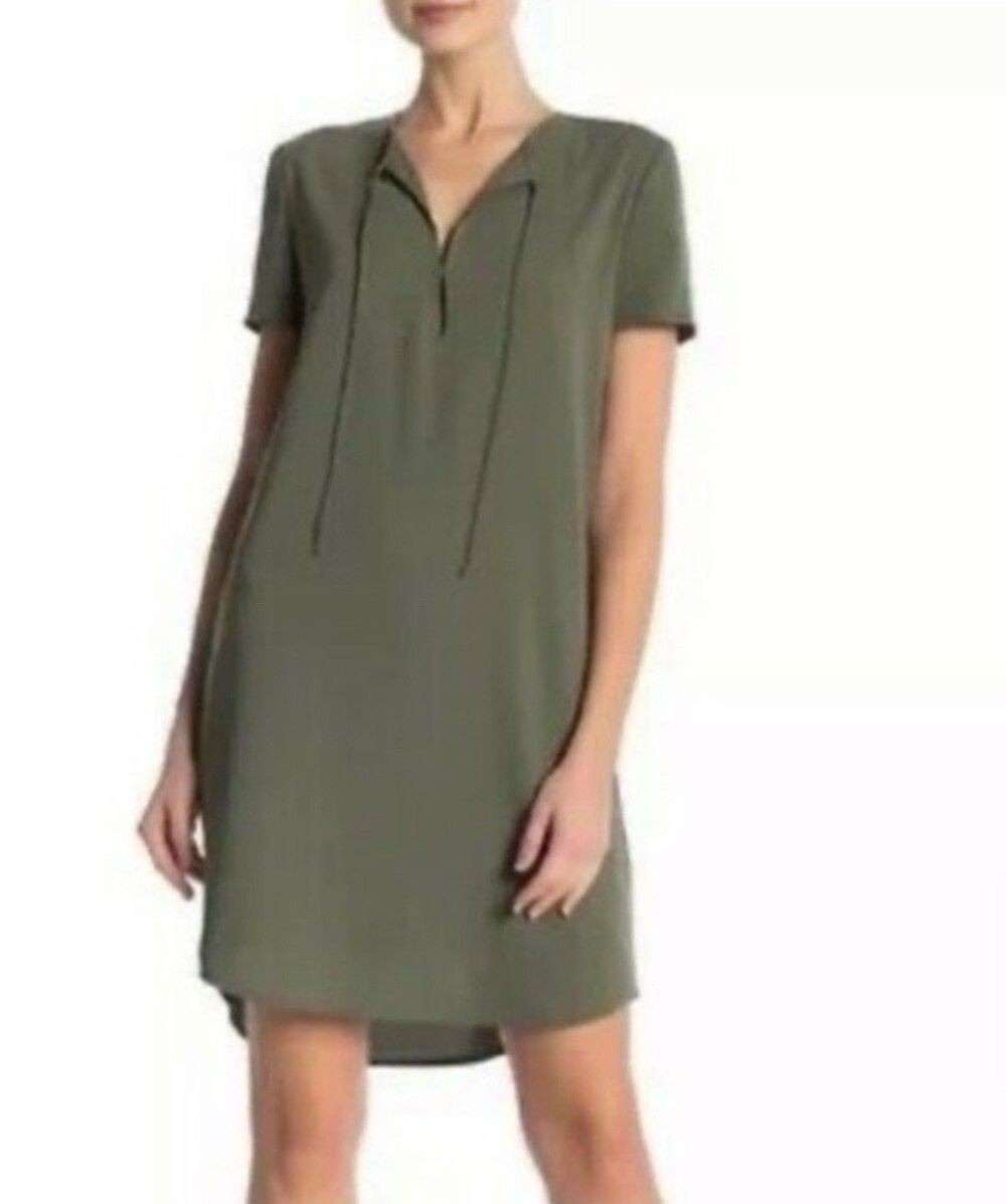 THEORY Dress Womens Tunic Pullover Boho V-Neck Dress Green-6
